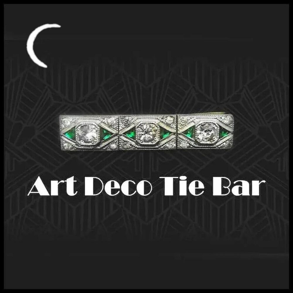 Art Deco Rhinestone Tie Bar Clip, Retro Groom or Groomsman